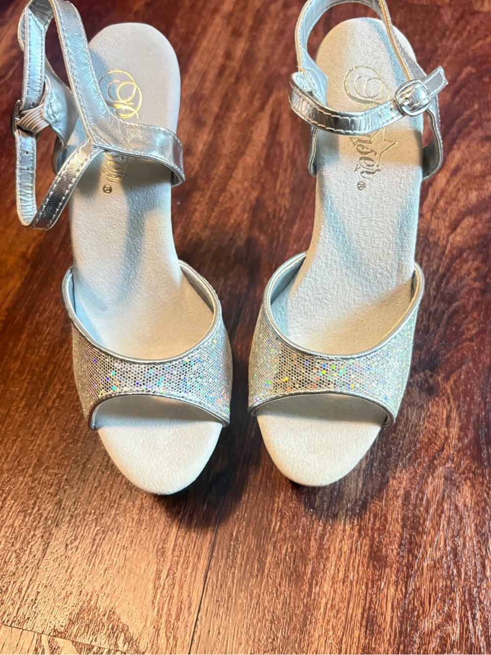 Pleasers Silver 6” Platform Stiletto Sandals with Sparkle Upper - Picture 4 of 6